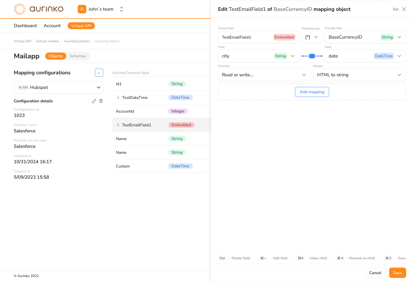 data mapping form interface