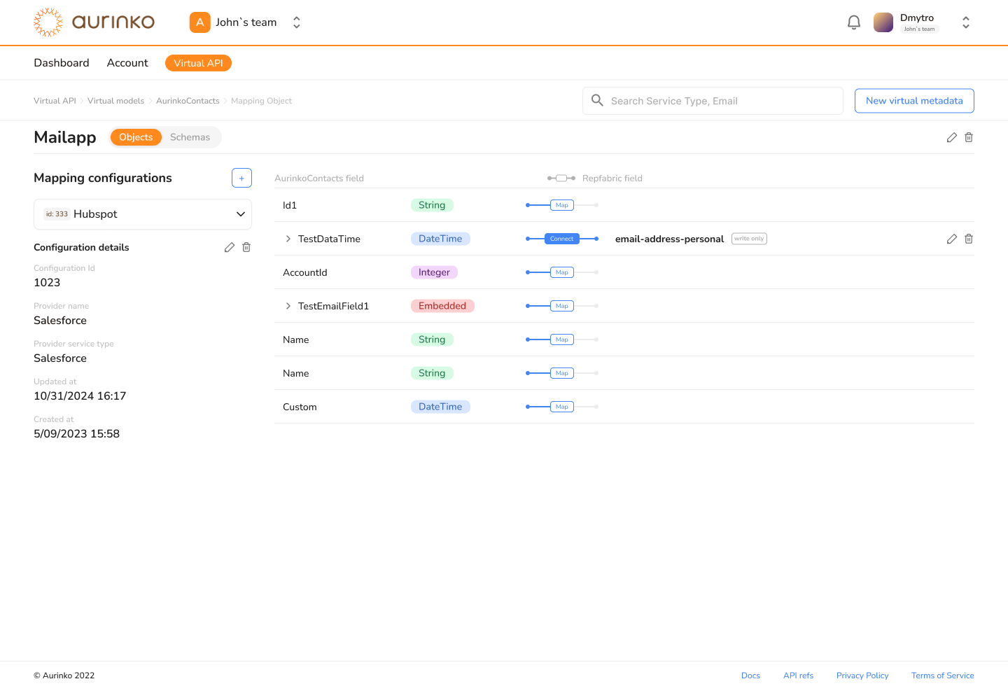 field mapping table UI